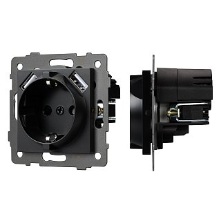 Механизм розетки с USB зарядкой SCT-MUAA-PL-BK-V (250V, 16A) (Arlight, -)