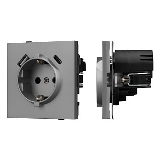 Механизм розетки с USB зарядкой SCT-TENDO-MUAC-PL-GR (230V, 16A) (Arlight, Графитовый)