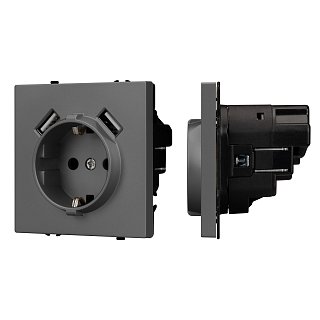 Механизм розетки с USB зарядкой SCT-NOBE-MUAA-SFPL-GR (230V, 16A) (Arlight, Серый базальт)