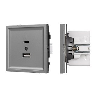 Механизм USB розетки SCT-TENDO-MUAC-PL-GR (5V, 3A, QC3) (Arlight, Графитовый)