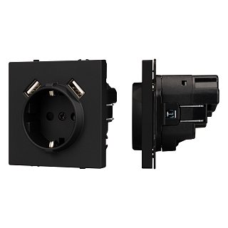 Механизм розетки с USB зарядкой SCT-NOBE-MUAA-SFPL-BK (230V, 16A) (Arlight, Черный оникс)