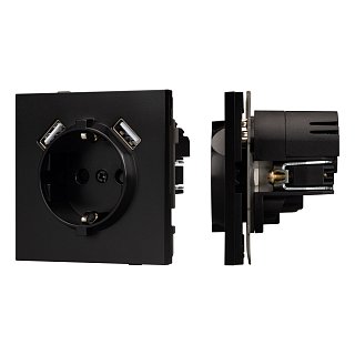 Механизм розетки с USB зарядкой SCT-TENDO-MUAA-PL-BK (230V, 16A) (Arlight, Черный)