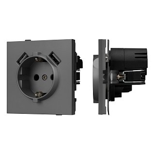 Механизм розетки с USB зарядкой SCT-TENDO-MUAA-SFPL-GR (230V, 16A) (Arlight, Матовый графитовый)