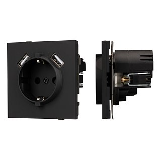 Механизм розетки с USB зарядкой SCT-TENDO-MUAA-SFPL-BK (230V, 16A) (Arlight, Матовый черный)