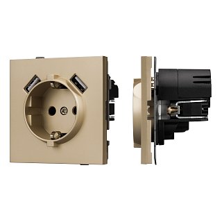Механизм розетки с USB зарядкой SCT-TENDO-MUAA-SFPL-GD (230V, 16A) (Arlight, Матовый песочный)