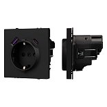 Механизм розетки с USB зарядкой SCT-NOBE-MUAC-SFPL-BK (230V, 16A) (Arlight, Черный оникс)
