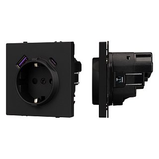Механизм розетки с USB зарядкой SCT-NOBE-MUAC-SFPL-BK (230V, 16A) (Arlight, Черный оникс)