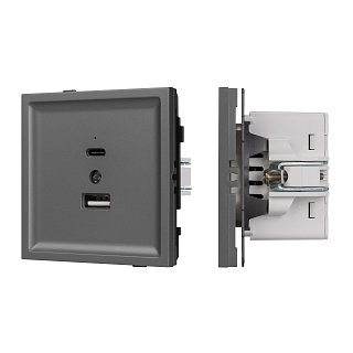 Механизм USB розетки SCT-TENDO-MUAC-SFPL-GR (5V, 3A, QC3) (Arlight, Матовый графитовый)